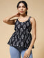 Istyle Can Black Jaipuri Cotton Printed Scoop Neck Strappy Sleeveless Top for Women My Store