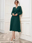 Green Belted Wrap Dress with Bishop Sleeves Surplice Neck High Waist & Flared Hem Midi Length