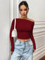 Istyle Can Solid Maroon Color Asymmetric Collar Pleated Cropped Top My Store