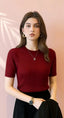 Maroon Womenβs Slim Fit Solid Rib Knit Stretchable Top Istyle Can