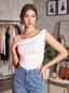 Women's White Solid/Plain Asymmetric Hem Stretchable Draped Crop Top