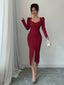 Istyle Can Maroon Square Neck Puff Sleeve Bodycon Dress Istyle Can