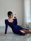 Istyle Can Navy Blue Square Neck Puff Sleeve Bodycon Dress Istyle Can