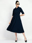 Istyle Can Navy Blue Serenity Button Up Front 3/4 Sleeves Fit and Flared Shirt Midi Dress My Store