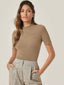 Beige Womenβs Slim Fit Solid Rib Knit Stretchable Top Istyle Can