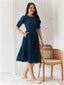 Istyle Can Teal Blue Solid Puff Sleeve Crepe Fit & Flare Midi Dress Istyle Can
