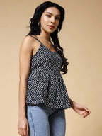 Istyle Can Black Zig-Zags Jaipuri Cotton Printed Scoop Neck Strappy Sleeveless Top for Women My Store