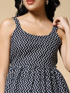 Istyle Can Black Zig-Zags Jaipuri Cotton Printed Scoop Neck Strappy Sleeveless Top for Women My Store