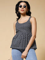 Istyle Can Black Zig-Zags Jaipuri Cotton Printed Scoop Neck Strappy Sleeveless Top for Women My Store