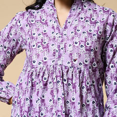 Istyle Can Purple Peacock Motif Jaipuri Cotton Women's Regular Fit Mandarin Collar Full Sleeve Printed Top My Store