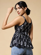 Istyle Can Black Jaipuri Cotton Printed Scoop Neck Strappy Sleeveless Top for Women My Store