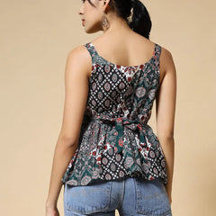 Istyle Can Green Jaipuri Cotton Printed Scoop Neck Strappy Sleeveless Top for Women My Store