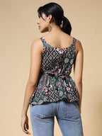 Istyle Can Green Jaipuri Cotton Printed Scoop Neck Strappy Sleeveless Top for Women My Store