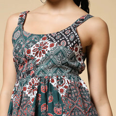 Istyle Can Green Jaipuri Cotton Printed Scoop Neck Strappy Sleeveless Top for Women My Store