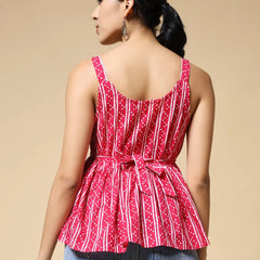 Istyle Can Pink Jaipuri Cotton Printed Scoop Neck Strappy Sleeveless Top for Women My Store