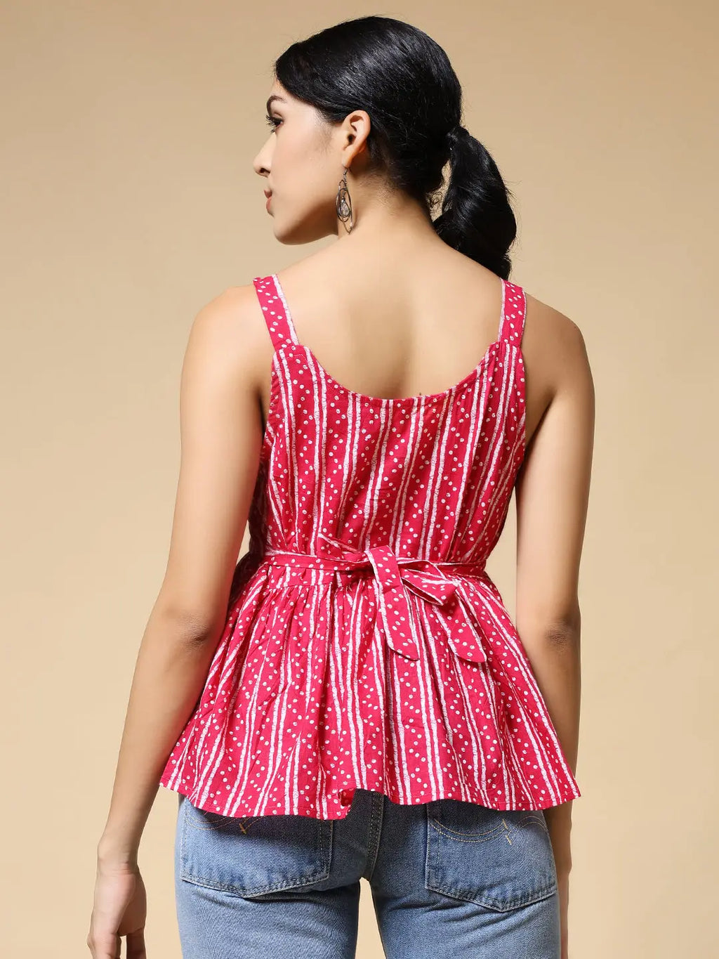 Istyle Can Pink Jaipuri Cotton Printed Scoop Neck Strappy Sleeveless Top for Women My Store
