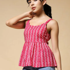 Istyle Can Pink Jaipuri Cotton Printed Scoop Neck Strappy Sleeveless Top for Women My Store