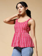 Istyle Can Pink Jaipuri Cotton Printed Scoop Neck Strappy Sleeveless Top for Women My Store