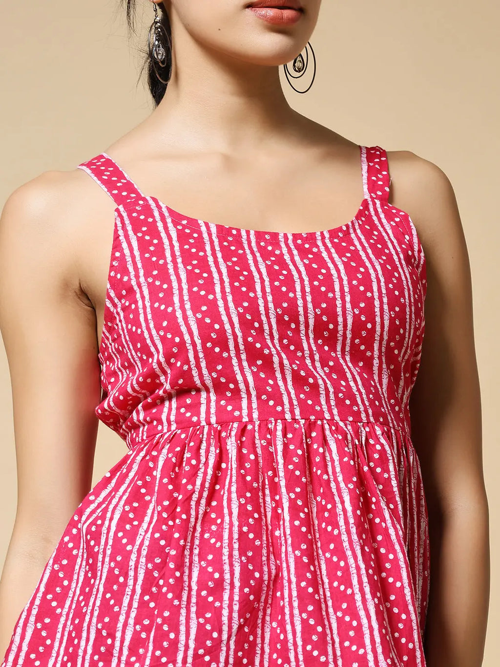 Istyle Can Pink Jaipuri Cotton Printed Scoop Neck Strappy Sleeveless Top for Women My Store