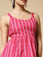 Istyle Can Pink Jaipuri Cotton Printed Scoop Neck Strappy Sleeveless Top for Women My Store