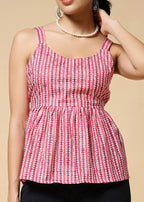 Istyle Can Peach Jaipuri Cotton Printed Scoop Neck Strappy Sleeveless Top for Women My Store