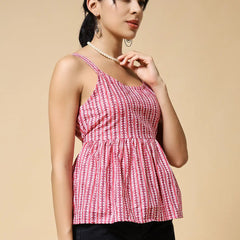 Istyle Can Peach Jaipuri Cotton Printed Scoop Neck Strappy Sleeveless Top for Women My Store