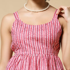 Istyle Can Peach Jaipuri Cotton Printed Scoop Neck Strappy Sleeveless Top for Women My Store