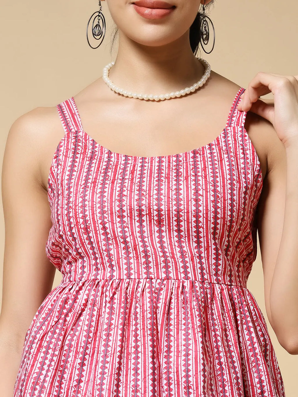 Istyle Can Peach Jaipuri Cotton Printed Scoop Neck Strappy Sleeveless Top for Women My Store