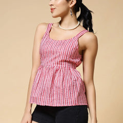 Istyle Can Peach Jaipuri Cotton Printed Scoop Neck Strappy Sleeveless Top for Women My Store