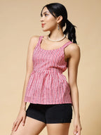 Istyle Can Peach Jaipuri Cotton Printed Scoop Neck Strappy Sleeveless Top for Women My Store