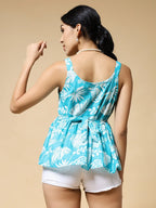 Istyle Can Sky Blue Tropical Jaipuri Cotton Printed Scoop Neck Strappy Sleeveless Top for Women My Store