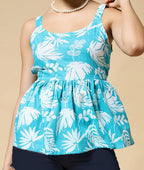 Istyle Can Sky Blue Tropical Jaipuri Cotton Printed Scoop Neck Strappy Sleeveless Top for Women My Store