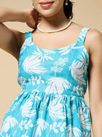 Istyle Can Sky Blue Tropical Jaipuri Cotton Printed Scoop Neck Strappy Sleeveless Top for Women My Store