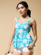 Istyle Can Sky Blue Tropical Jaipuri Cotton Printed Scoop Neck Strappy Sleeveless Top for Women My Store