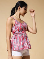 Istyle Can Peach Multicolor Floral Vine Jaipuri Cotton Printed Scoop Neck Strappy Sleeveless Top for Women My Store