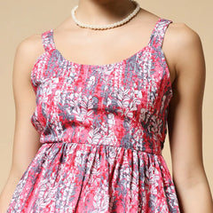 Istyle Can Peach Multicolor Floral Vine Jaipuri Cotton Printed Scoop Neck Strappy Sleeveless Top for Women My Store