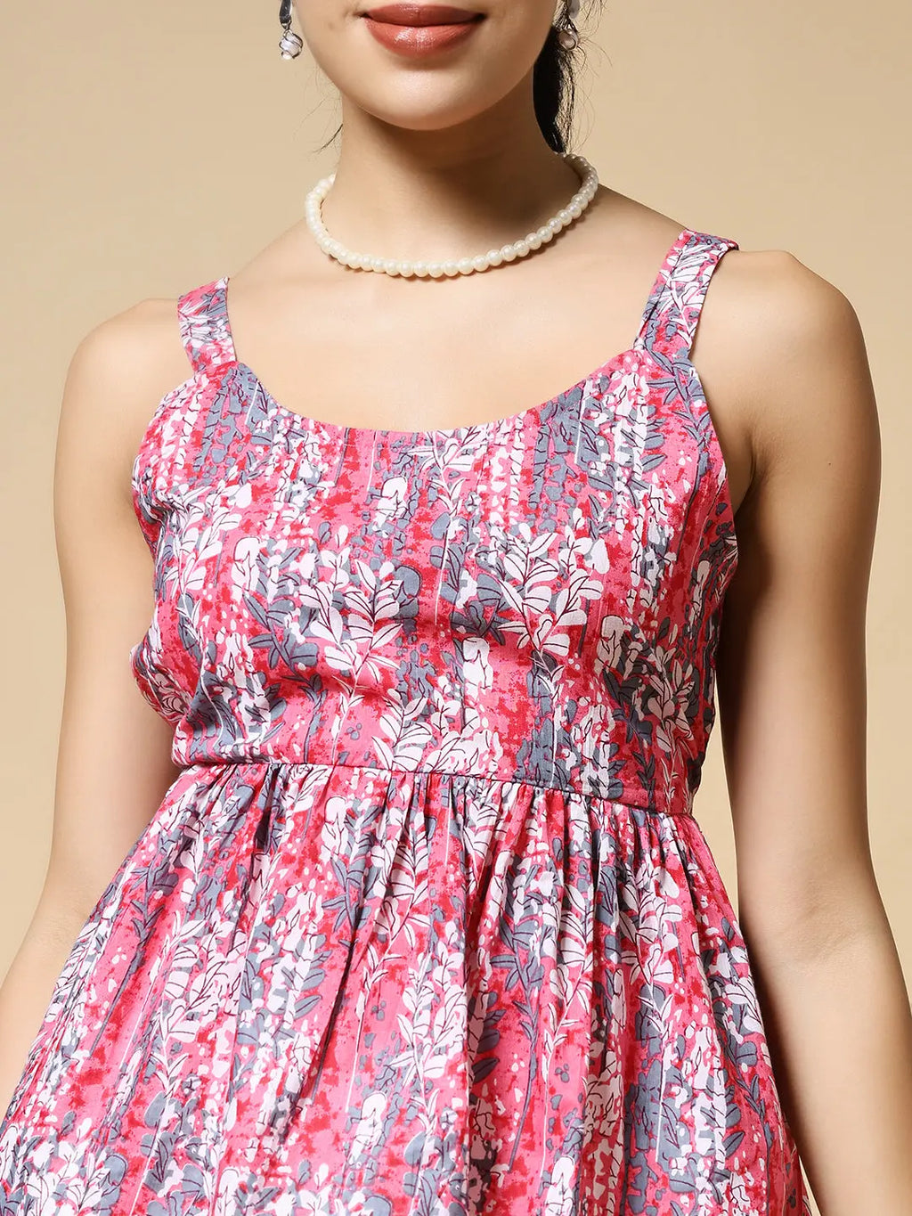 Istyle Can Peach Multicolor Floral Vine Jaipuri Cotton Printed Scoop Neck Strappy Sleeveless Top for Women My Store