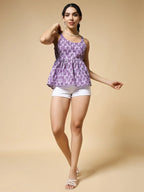 Istyle Can Purple Jaipuri Cotton Printed Scoop Neck Strappy Sleeveless Top for Women My Store