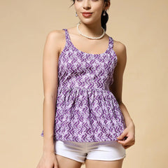 Istyle Can Purple Jaipuri Cotton Printed Scoop Neck Strappy Sleeveless Top for Women My Store