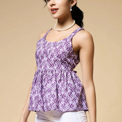 Istyle Can Purple Jaipuri Cotton Printed Scoop Neck Strappy Sleeveless Top for Women My Store