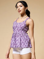 Istyle Can Purple Jaipuri Cotton Printed Scoop Neck Strappy Sleeveless Top for Women My Store