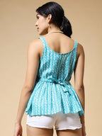 Istyle Can Sky Blue Jaipuri Cotton Printed Scoop Neck Strappy Sleeveless Top for Women My Store