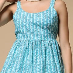 Istyle Can Sky Blue Jaipuri Cotton Printed Scoop Neck Strappy Sleeveless Top for Women My Store