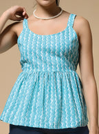 Istyle Can Sky Blue Jaipuri Cotton Printed Scoop Neck Strappy Sleeveless Top for Women My Store