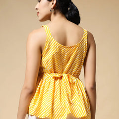 Istyle Can Mustard Jaipuri Cotton Printed Scoop Neck Strappy Sleeveless Top for Women My Store