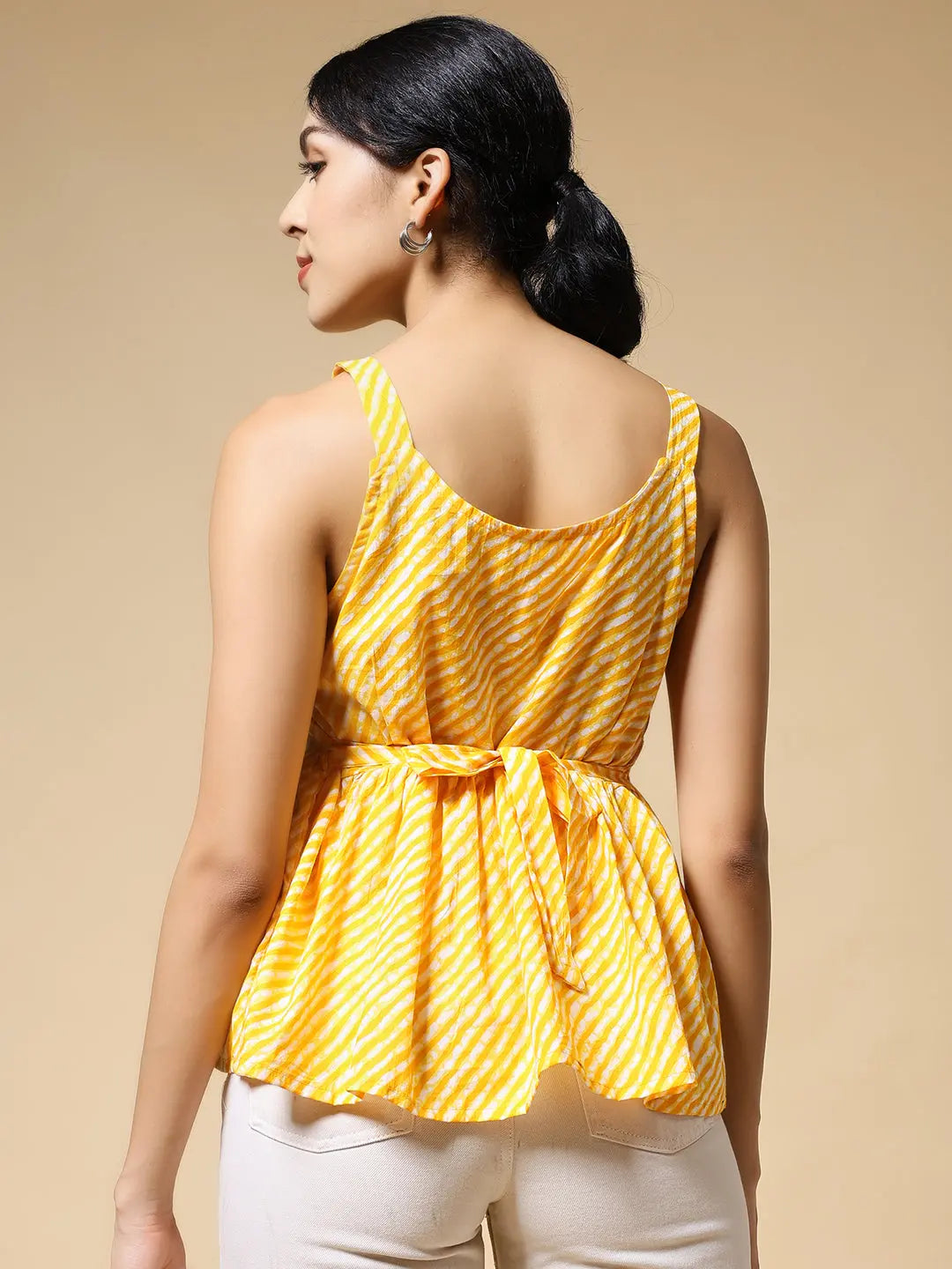 Istyle Can Mustard Jaipuri Cotton Printed Scoop Neck Strappy Sleeveless Top for Women Secondary image