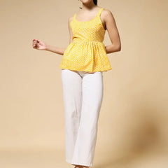 Istyle Can Mustard Jaipuri Cotton Printed Scoop Neck Strappy Sleeveless Top for Women My Store