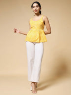 Istyle Can Mustard Jaipuri Cotton Printed Scoop Neck Strappy Sleeveless Top for Women My Store