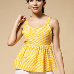 Istyle Can Mustard Jaipuri Cotton Printed Scoop Neck Strappy Sleeveless Top for Women My Store