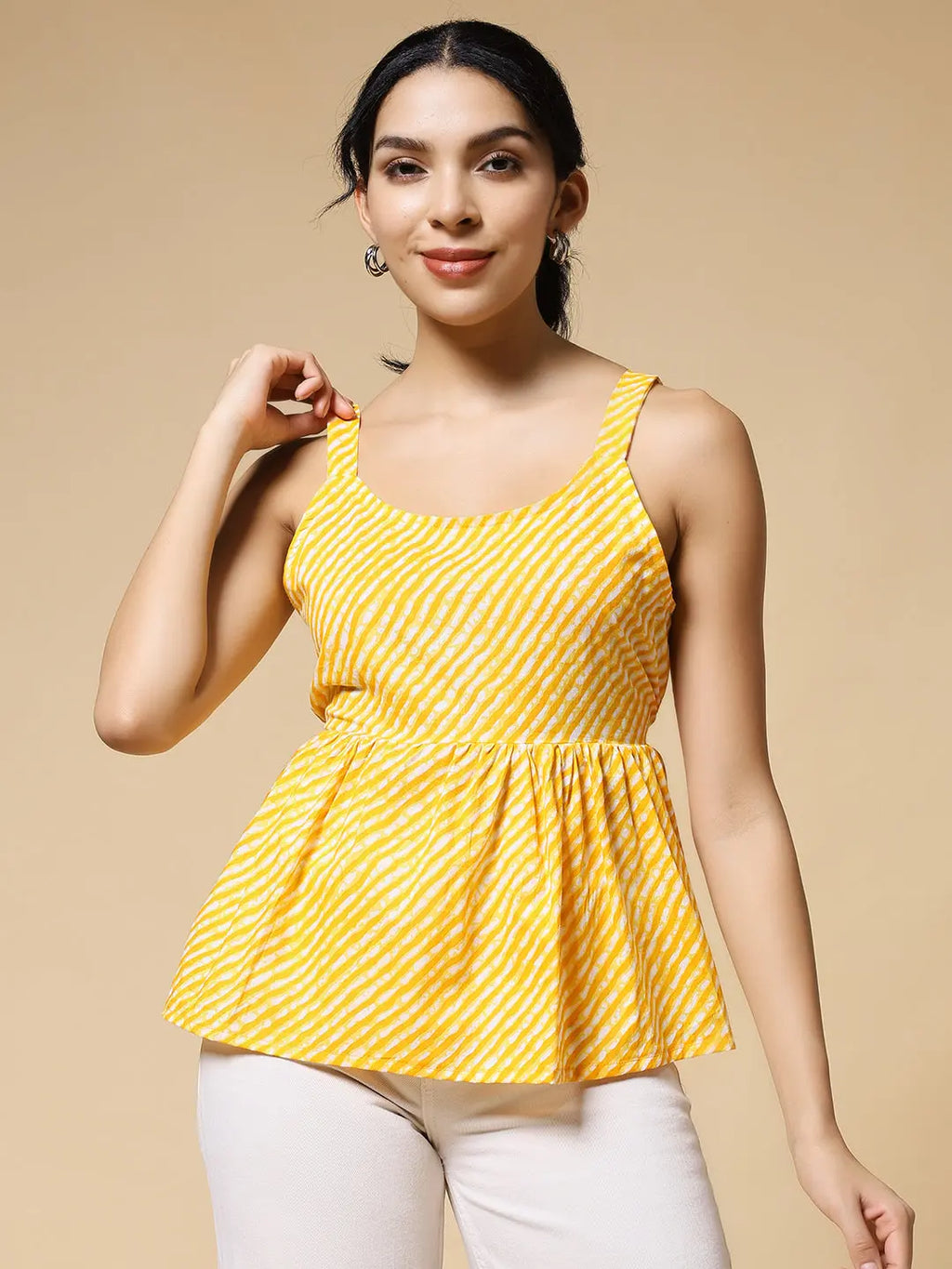 Istyle Can Mustard Jaipuri Cotton Printed Scoop Neck Strappy Sleeveless Top for Women My Store